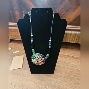 Chico's Multicolor Floral Pendant Necklace - Blue, Green, Yellow, Red, Black